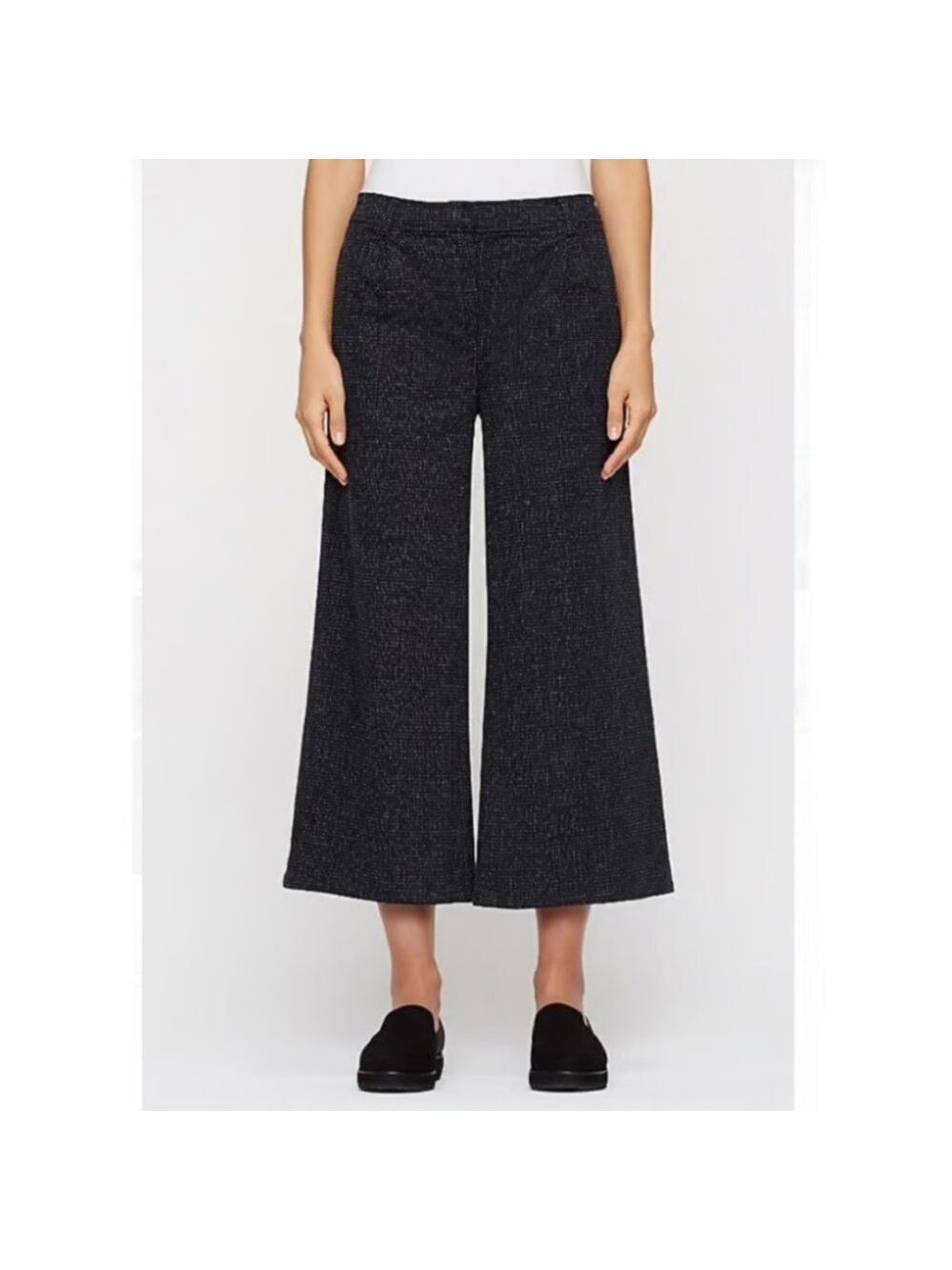 NWT EILEEN FISHER Dark Denim Blue Rainfall Organic Cotton Wide Cropped Pants M